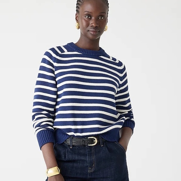 J crew Relaxed pullover sweater in stripe navy ivory - Picture 1 of 5